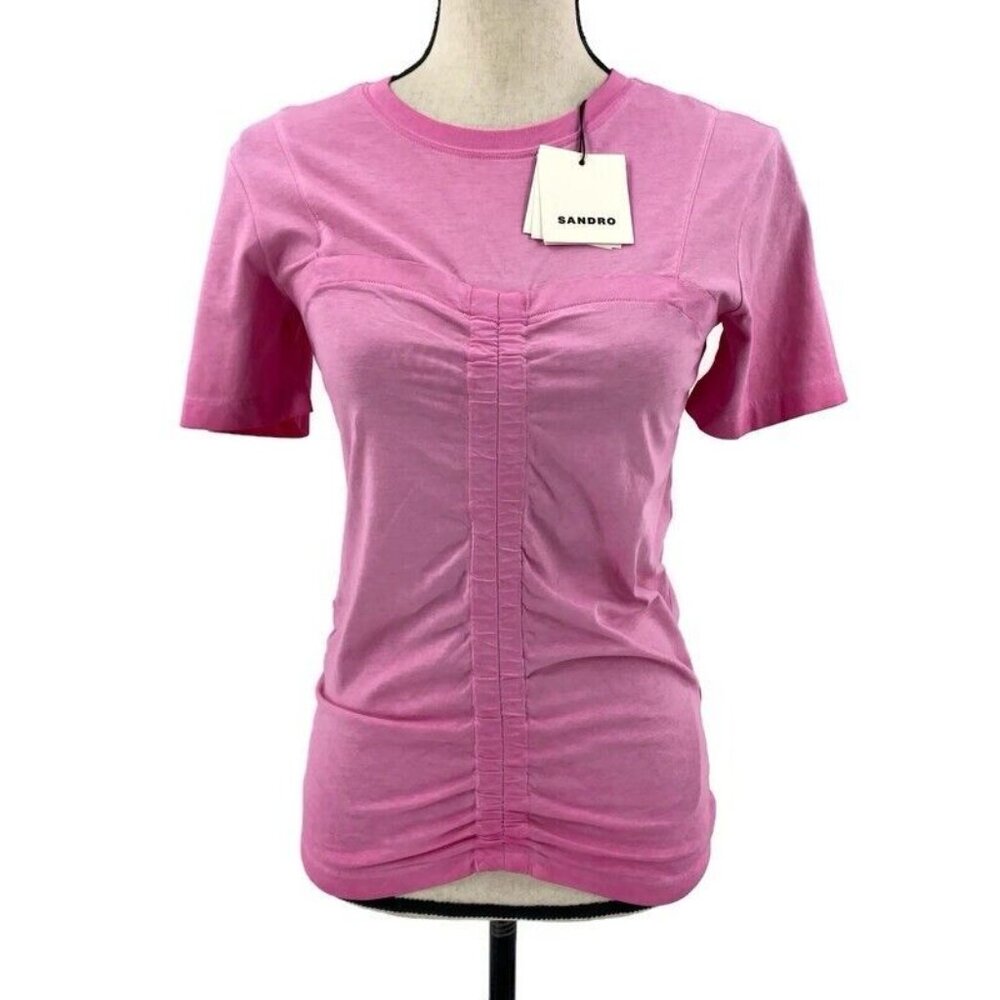 NWT Sandro Lionel Ruched Organic Cotton Top Womens Small Pink